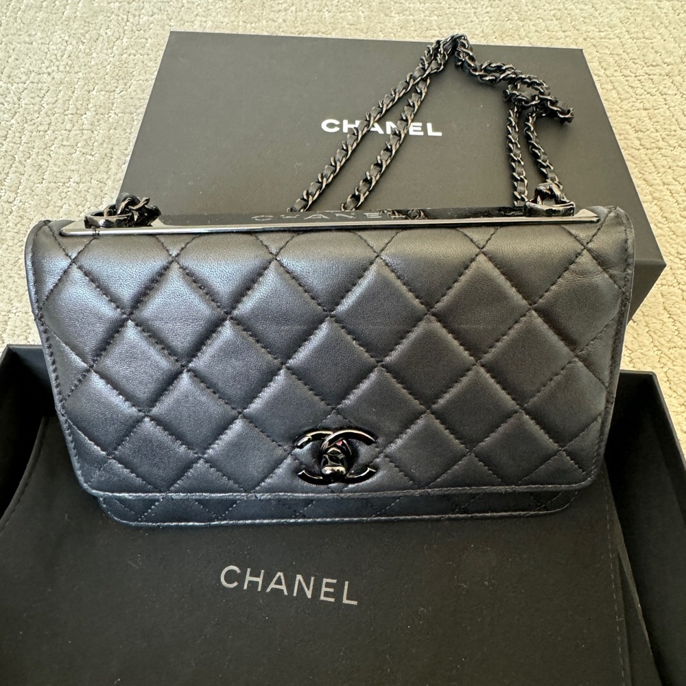 Chanel convertible shoulder and crossbody black flap bag
